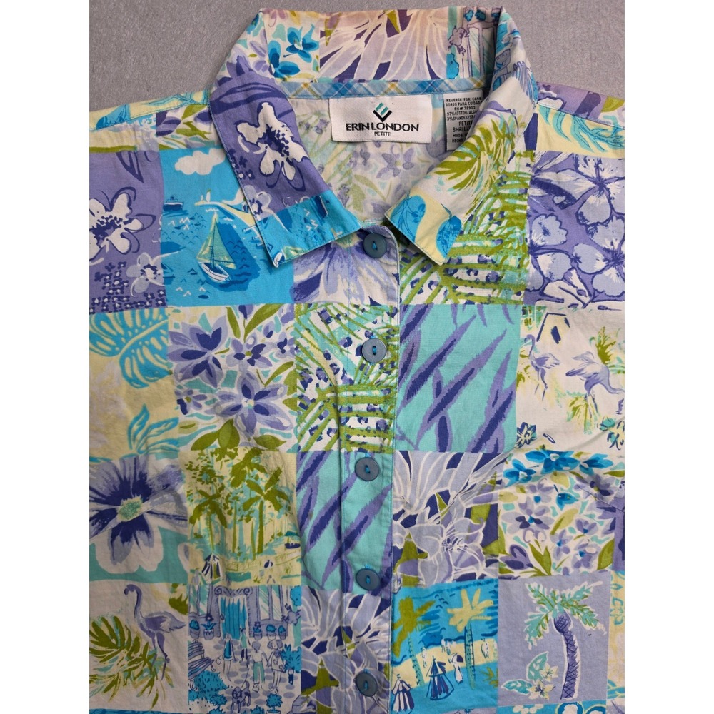 Erin London Shirt Women's Small Petite Multicolor Floral Print Cotton Button-Up - Picture 3 of 6